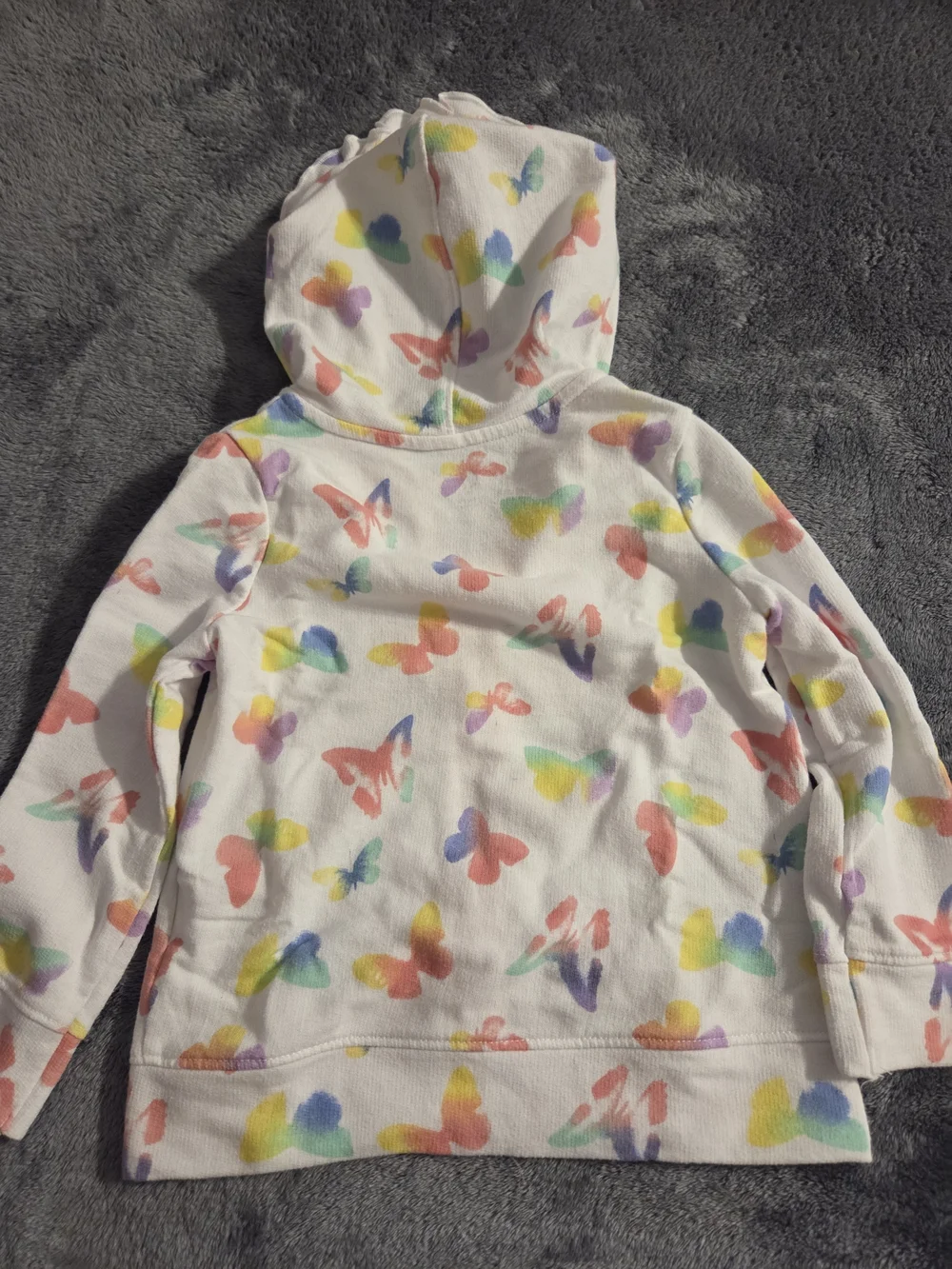 Cat & Jack White Girls' Hooded Zip Sweatshirt with Rainbow Butterfly Print